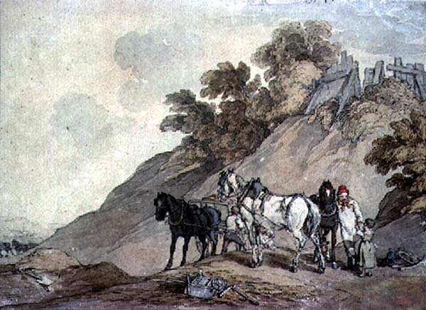 Vozík a tým na štěrkovně od John Augustus Atkinson