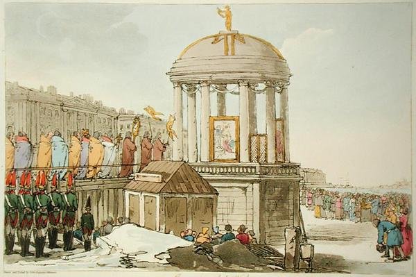 Zasvěcení vod, leptané umělcem, vydáno 1804 (barevné lito) od John Augustus Atkinson