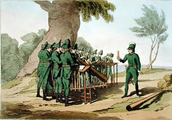 Horn Music, leptané umělcem, vydáno 1803 (barevné lito) od John Augustus Atkinson