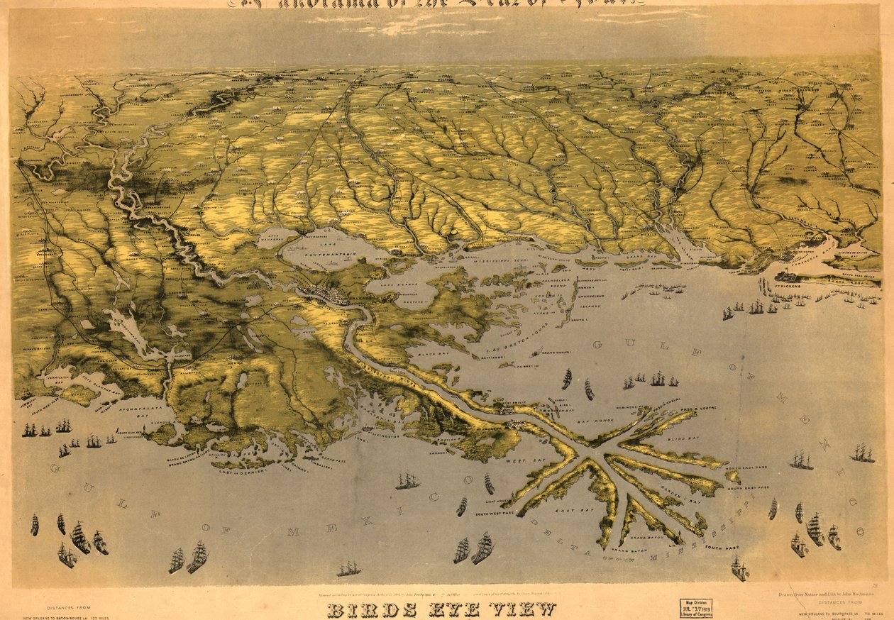 Pohled z ptačí perspektivy na Louisianu, Mississippi, Alabamu a část Floridy LOC 99447004 od John Bachmann