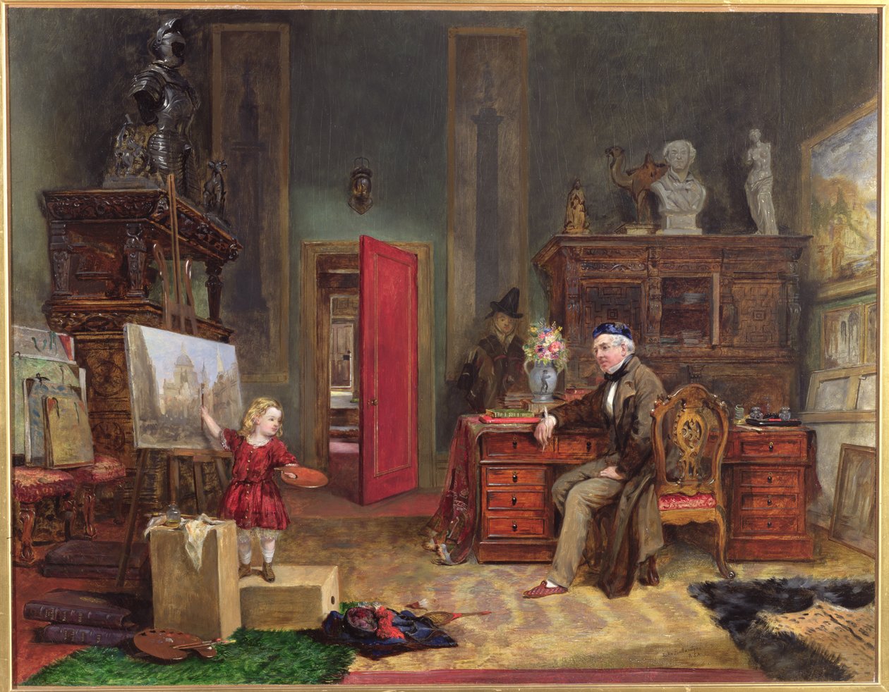 David Roberts (1796-1864) a jeho vnučka ve svém ateliéru, kolem roku 1866 od John Ballantyne
