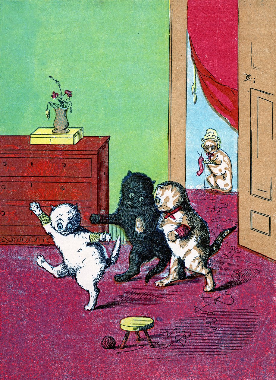 Tři malá koťátka v rukavicích, ilustrace z "Three Little Kittens" 1859 od John Ballantyne
