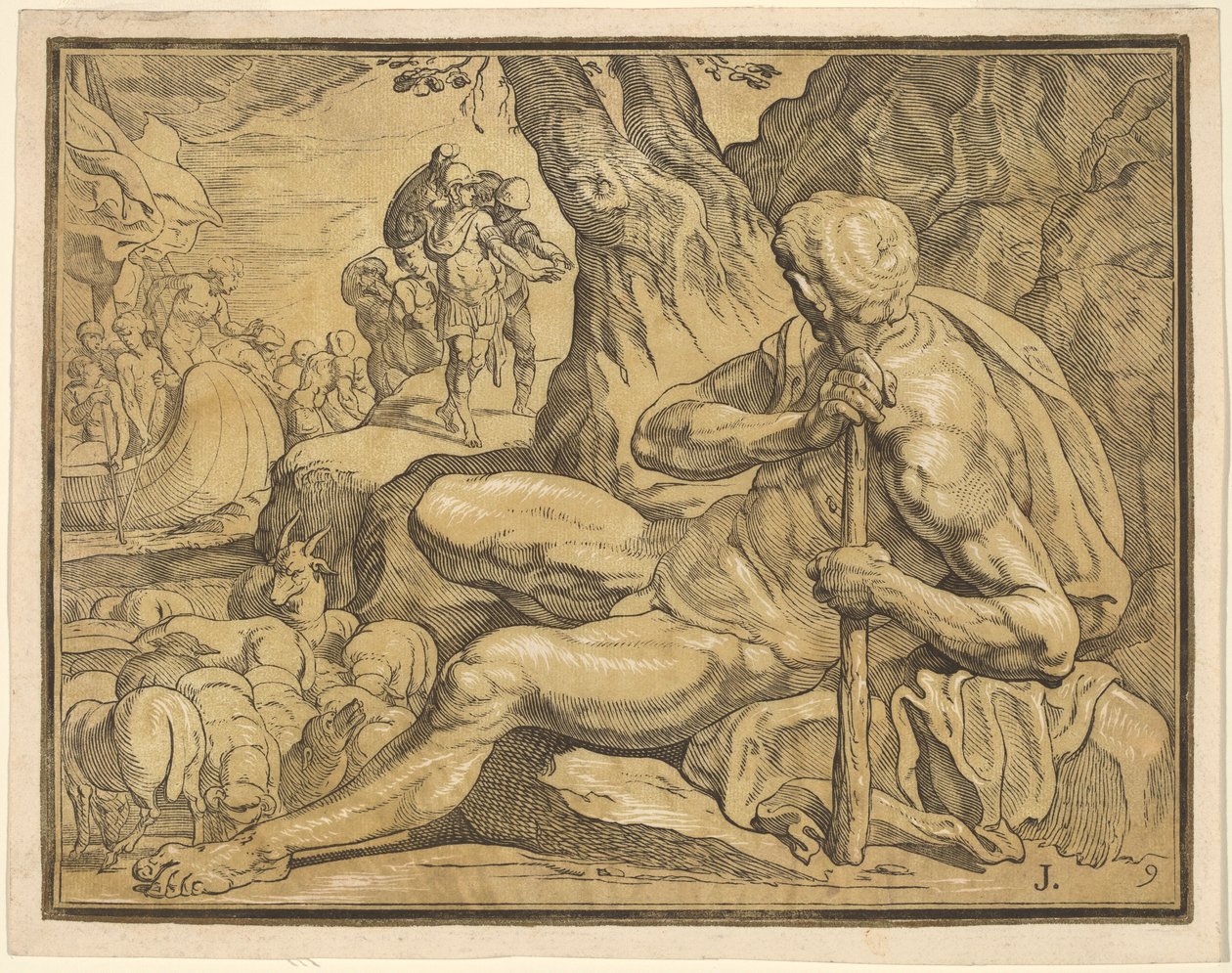 Ulysses a Polyphemus od John Baptist Jackson, after Francesco Primaticcio