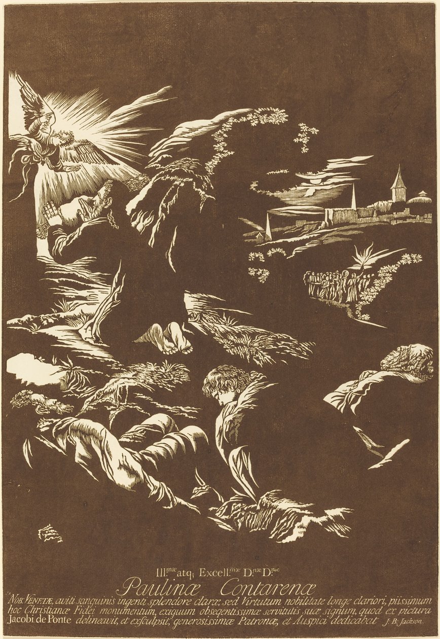 Kristus na hoře Olivetské od John Baptist Jackson after Jacopo Bassano