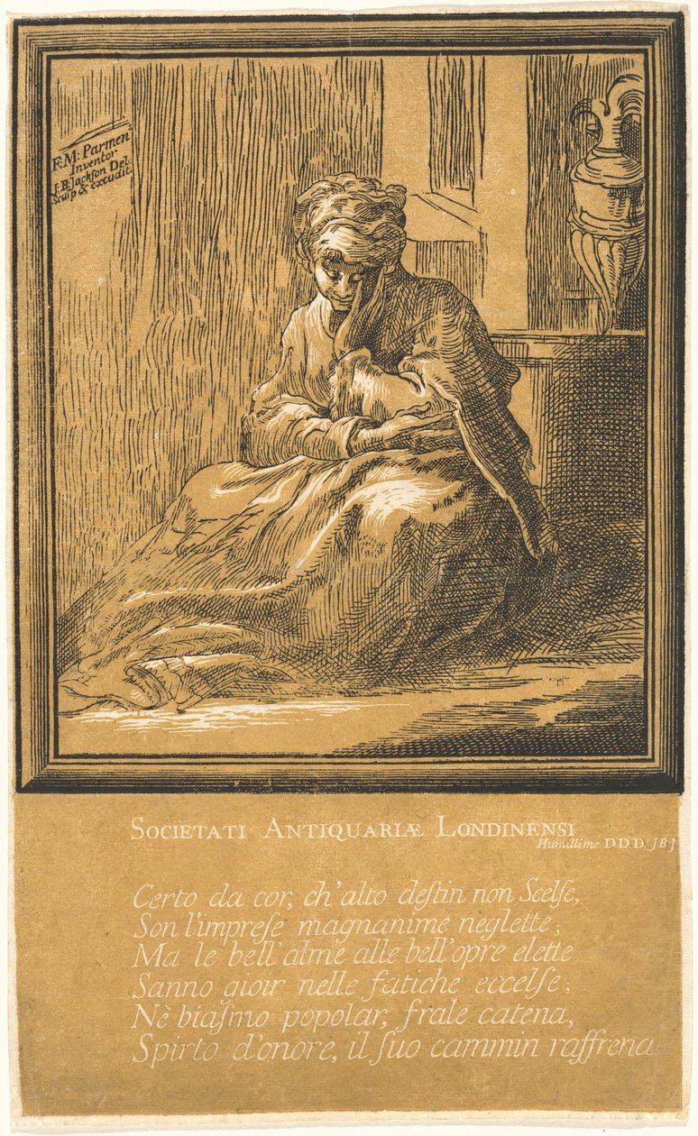 Žena meditující od John Baptist Jackson, after Parmigianino