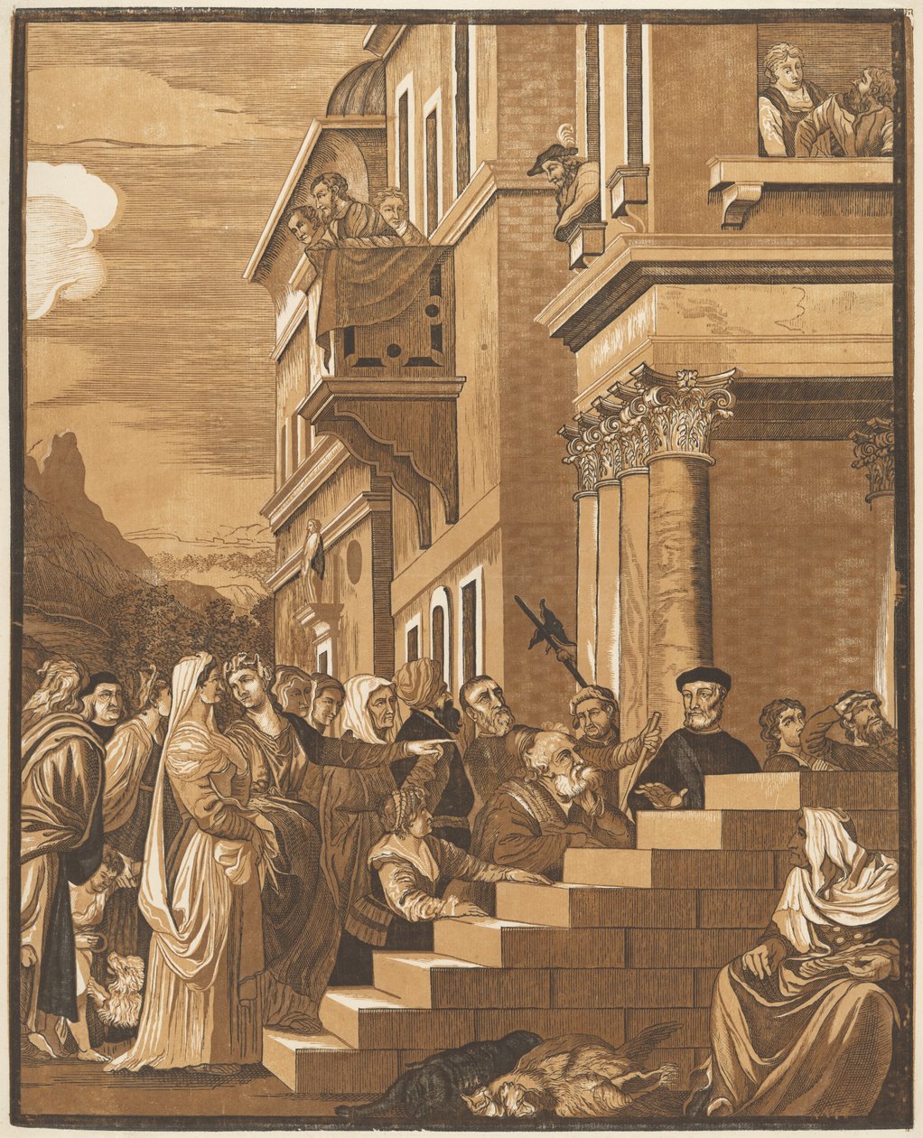 Představení Panny Marie v chrámu (střední panel) od John Baptist Jackson after Titian
