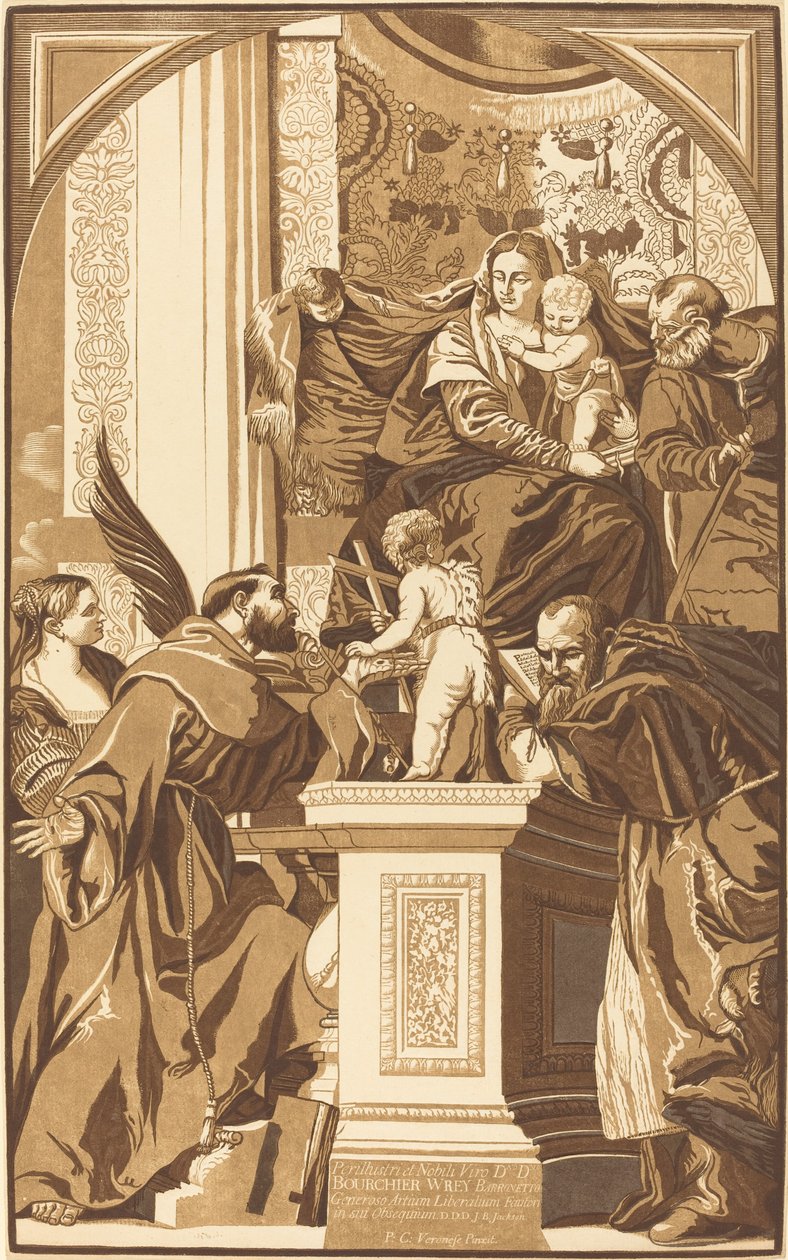 Svatá rodina a čtyři svatí od John Baptist Jackson after Veronese