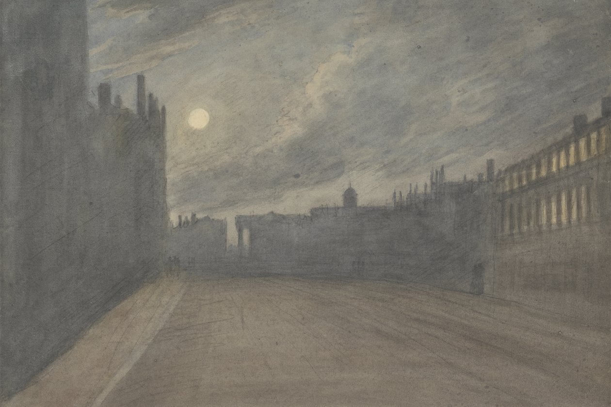Broad Street, Oxford, úplněk, 1790 (wc nad dřevěným uhlím a grafitem na papíře) od John Baptist Malchair