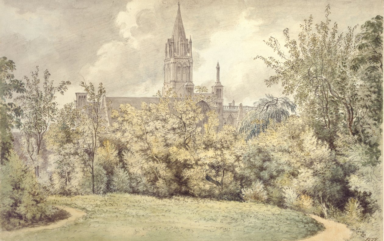 Katedrála Christ Church z Děkanské zahrady, 10. června 1775 od John Baptist Malchair