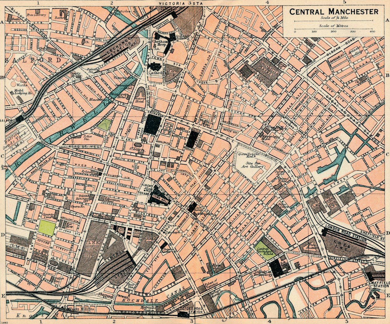 Centrální Manchester, c20. století od John Bartholomew