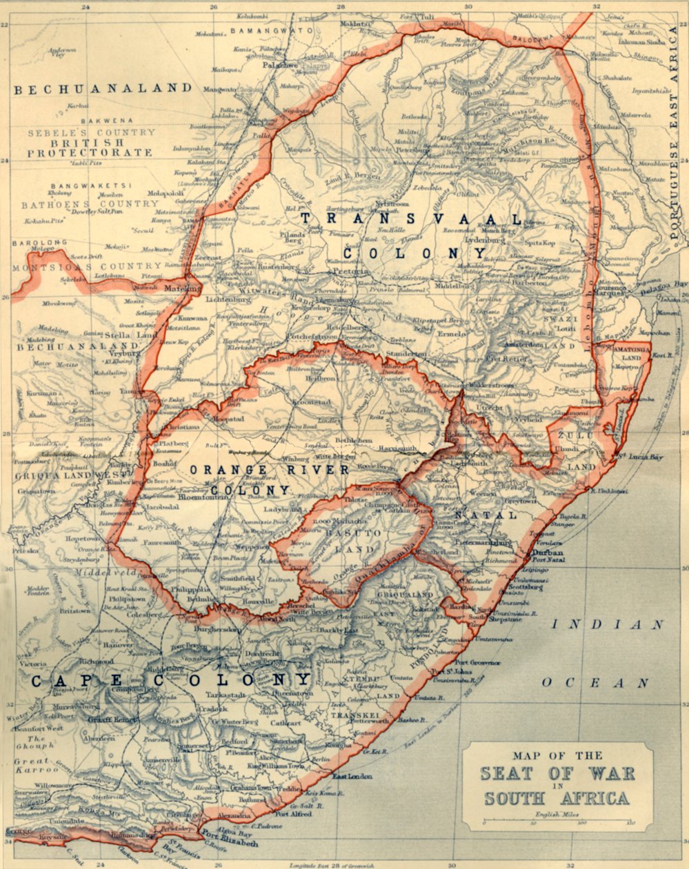 Mapa sídla války v Jižní Africe, 1901. od John Bartholomew