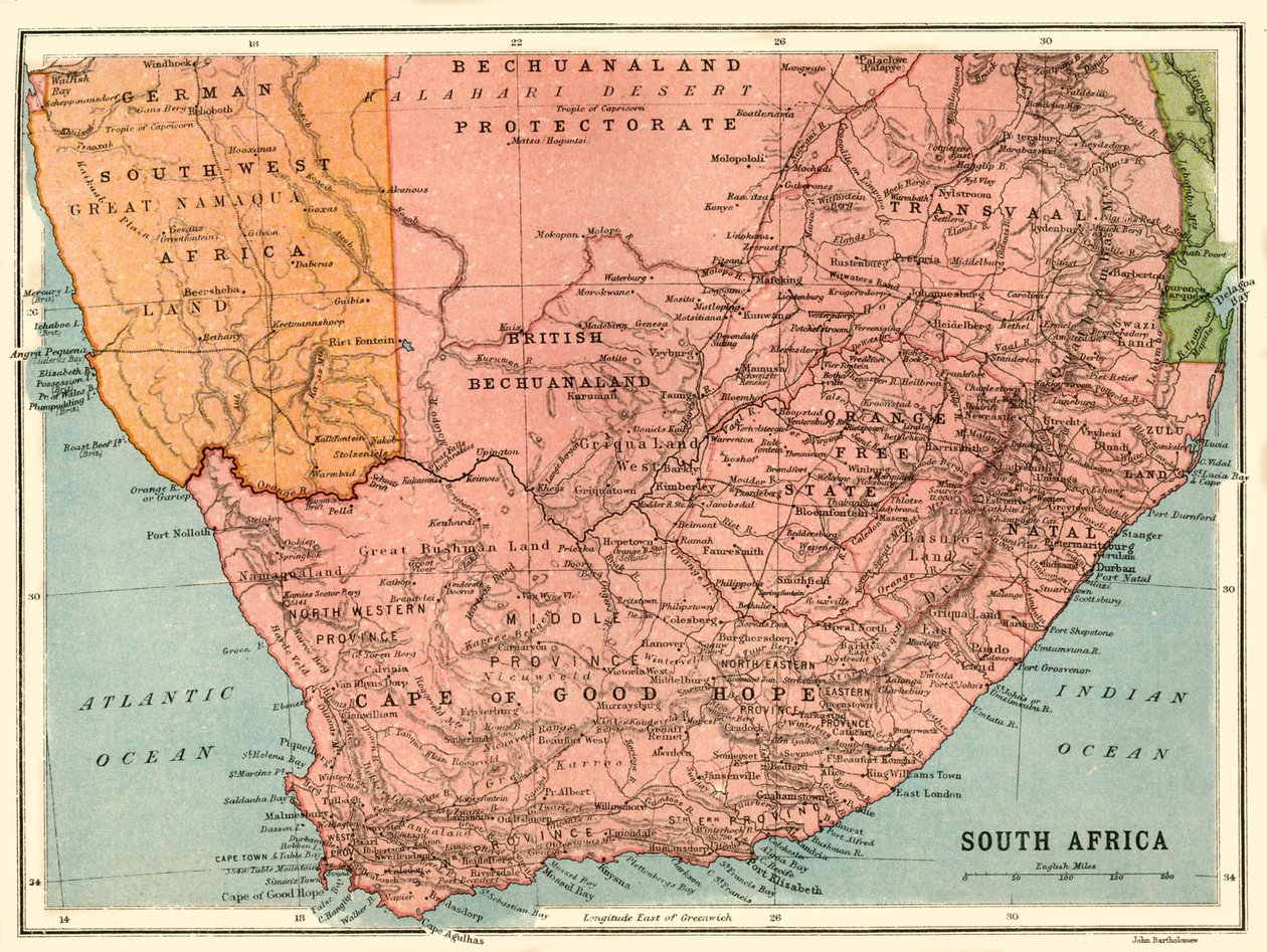 Mapa Jižní Afriky, c1914, c1920. od John Bartholomew and Son