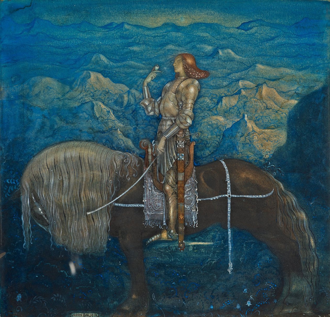 Rytíř, z "Mezi gnómy a trolly", 1915 od John Bauer