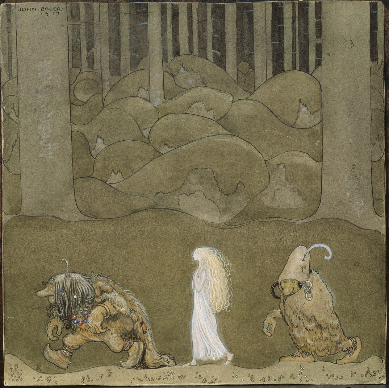 La Princesse et les trolls - Princezna a trollové - Bauer, John (1882-1918) - 1913 - Akvarel, kvaš na papíře - 25x25 - Nationalmuseum Stockholm od John Bauer