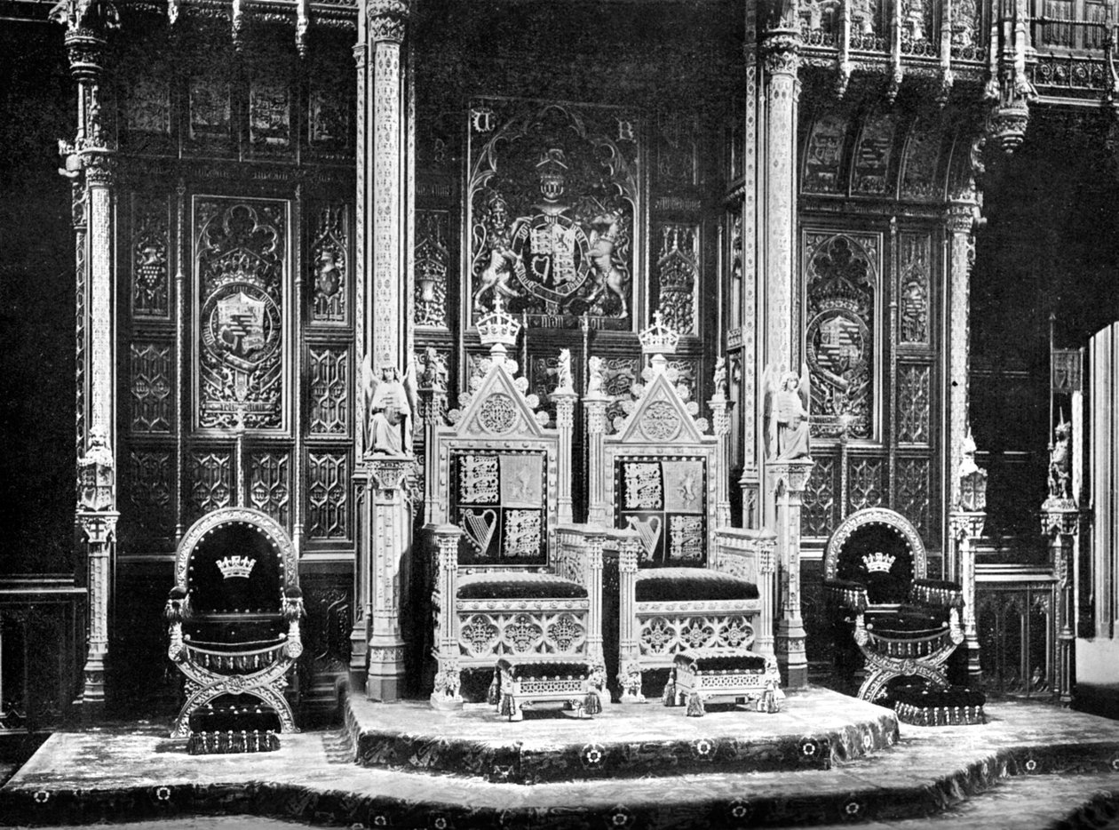 Královský trůn, Sněmovna lordů, Westminster, c1905. od John Benjamin Stone