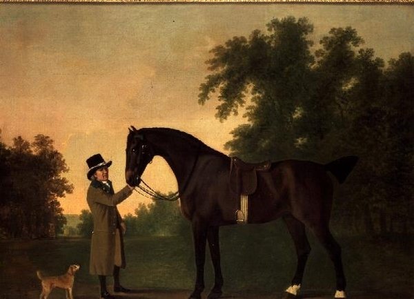 Portrét Edwarda Wilmota Esqa s Bay Hunterem a teriérem ve Stubton Parku od John Boultbee