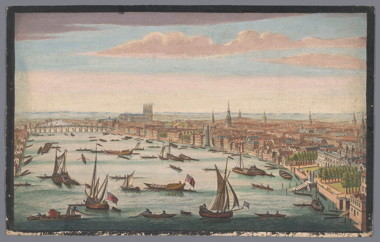 Pohled na řeku Temži a City of London ze severozápadu Jihovýchodní vyhlídka Westminsteru od Somerset House k Westminster Bridge (název na objektu) od John Bowles