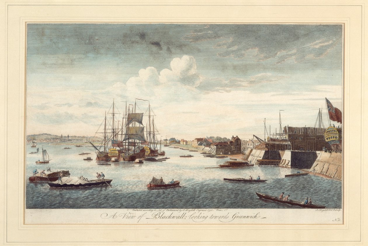 Pohled na Blackwall směrem ke Greenwichi od John Boydell