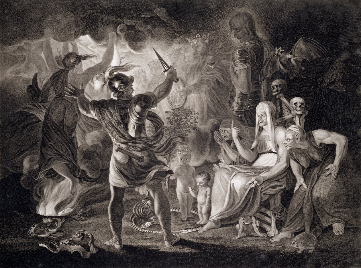 Macbeth, tři čarodějnice a Hecate, 1805 od John Boydell