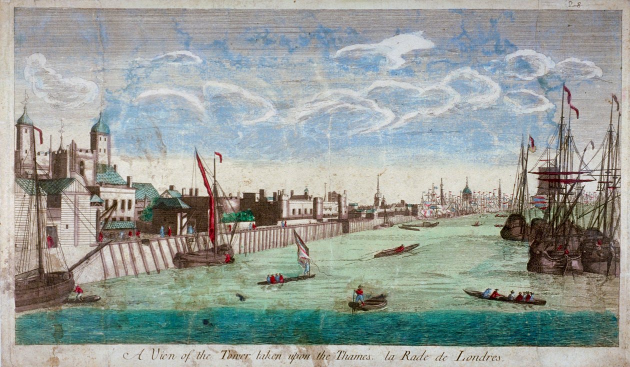 Pohled na Tower of London s loděmi na řece Temži, 1751 od John Boydell