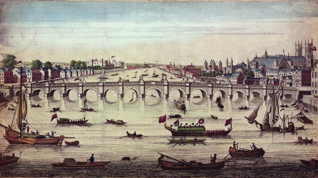 Westminster Bridge, při pohledu na západ, publikoval J. Bowles, 1747 od John Boydell