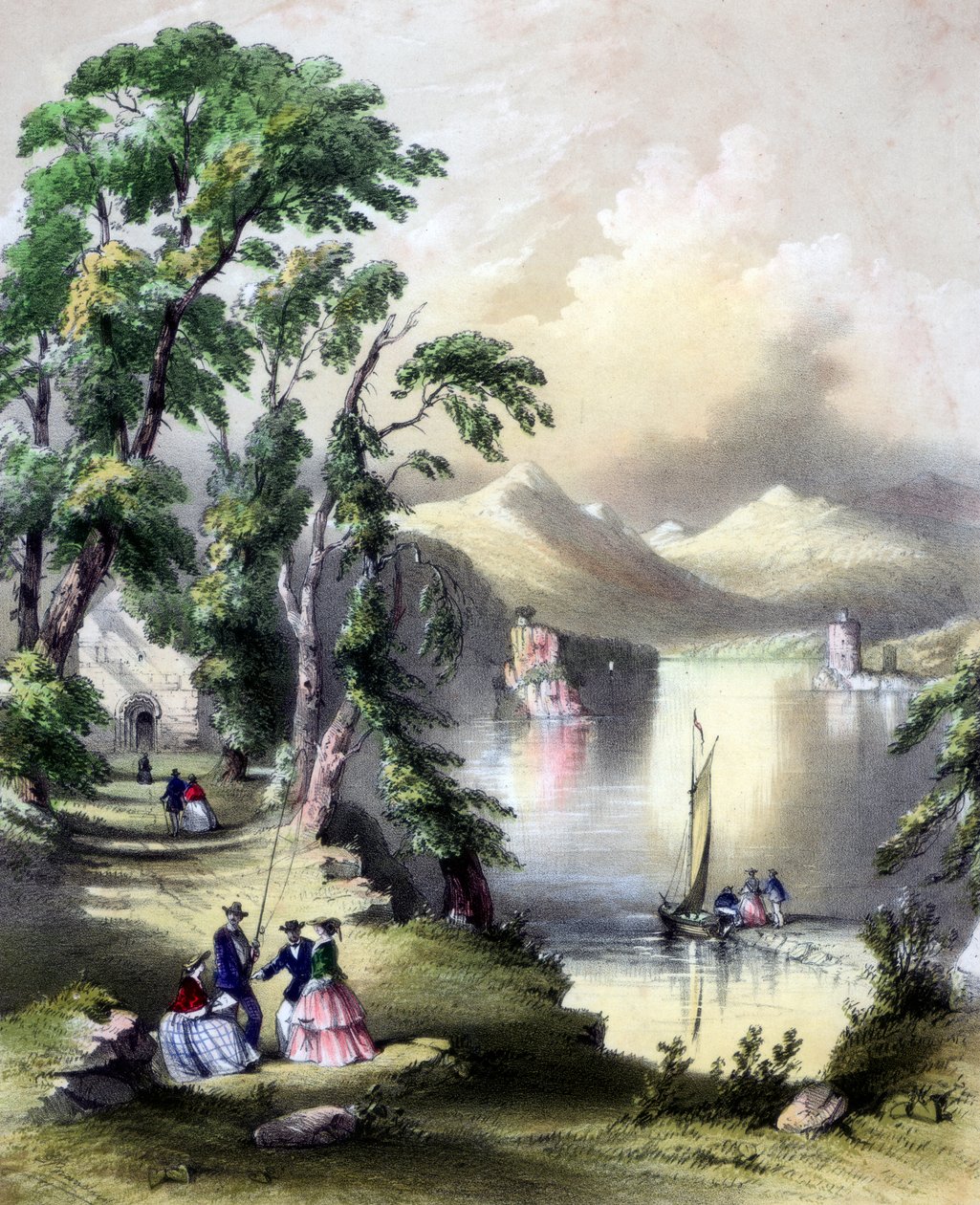 Jezero Killarney s ruinami Innisfallen Abbey, Irsko, 19. století. od John Brandard