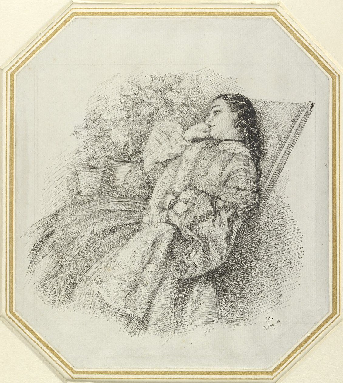 Georgina Hannay, 1859 (pero a černý inkoust na bílém papíře) od John Brett