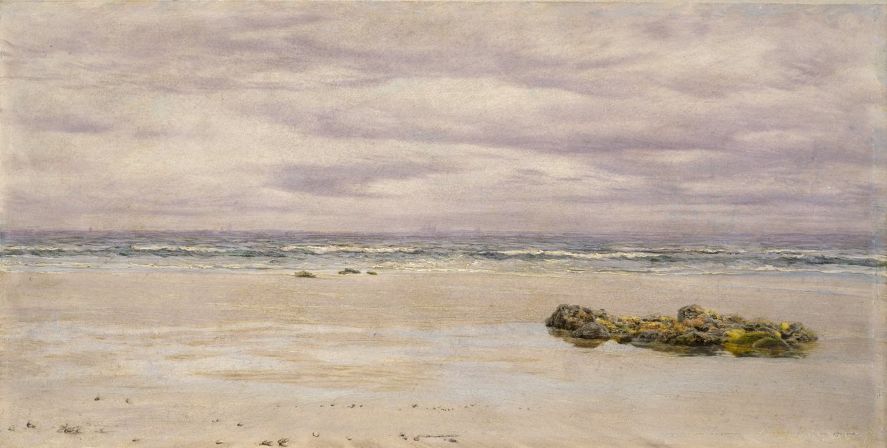 Kennack Sands, Cornwall, při odlivu, 1877 (olej na palubě, nalepeno jako nákres) od John Brett