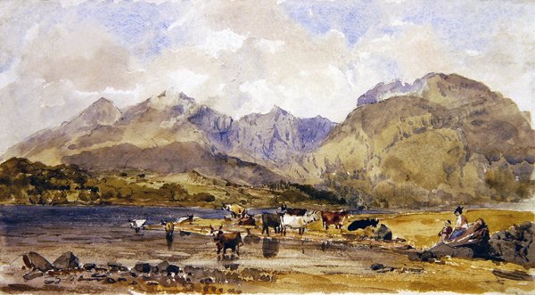 Loch Awe, Skotsko (akvarel na papíře) od John Brett