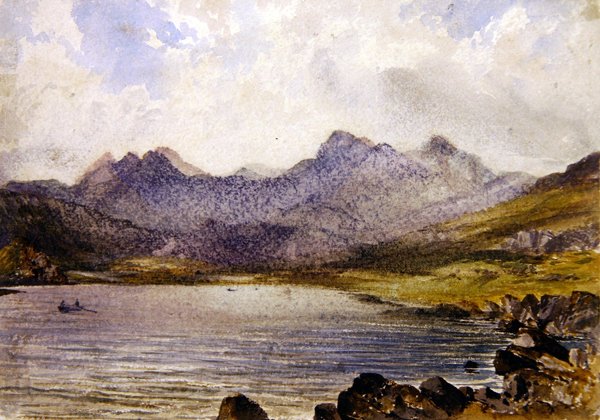 Poblíž Llyn Crafrant, Wales (akvarel na papíře) od John Brett