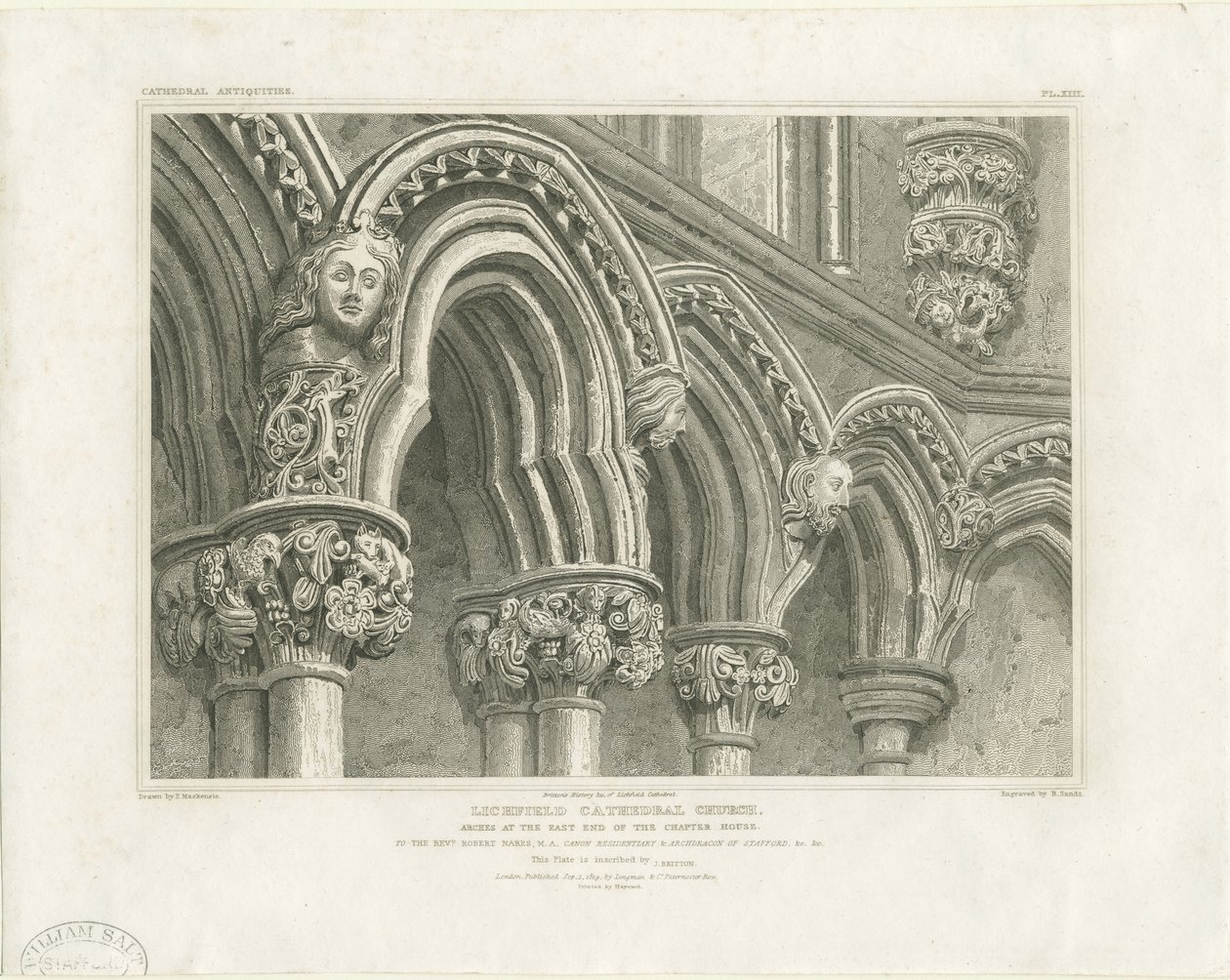 Interiér katedrály Lichfield - Arches in Chapter House: rytina, nd [c 1819] (tisk) od John Britton