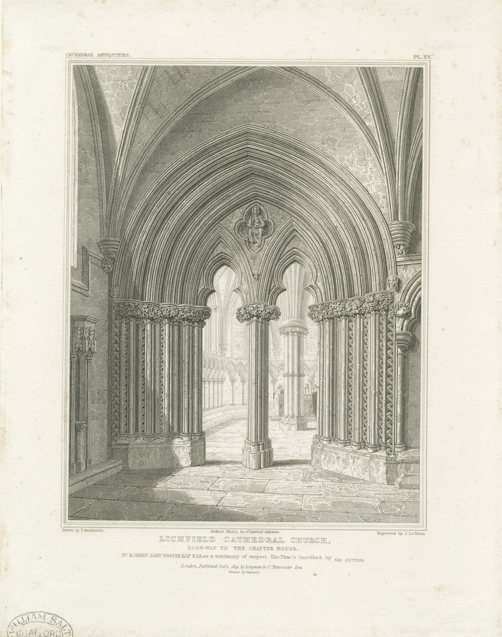 Interiér katedrály Lichfield - vchod do Kapituly: rytina, nd [c 1819] (tisk) od John Britton