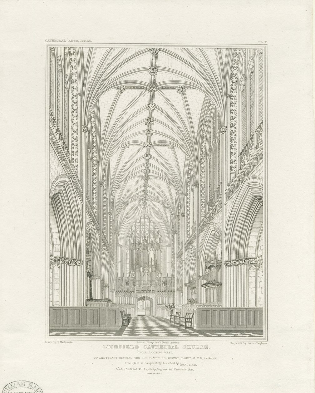 Interiér katedrály Lichfield - Sbor: rytina, nd [c 1820] (tisk) od John Britton