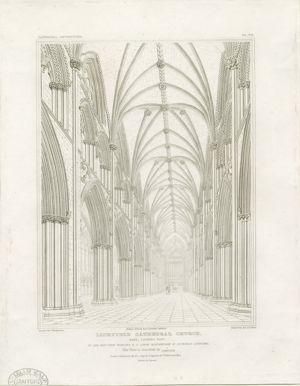 Interiér katedrály Lichfield - Nave: rytina a [c 1819] (tisk) od John Britton