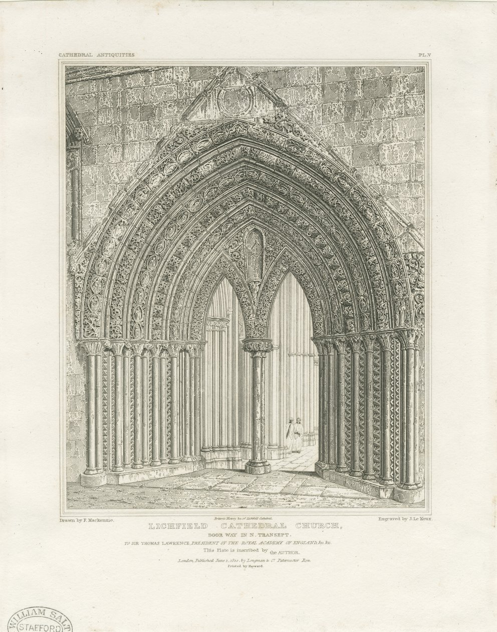 Katedrála Lichfield - North Transept Doorway: rytina, nd [c 1820] (tisk) od John Britton