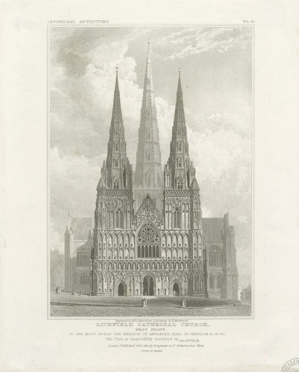 Katedrála Lichfield – západní fronta: rytina, nd [c 1820] od John Britton