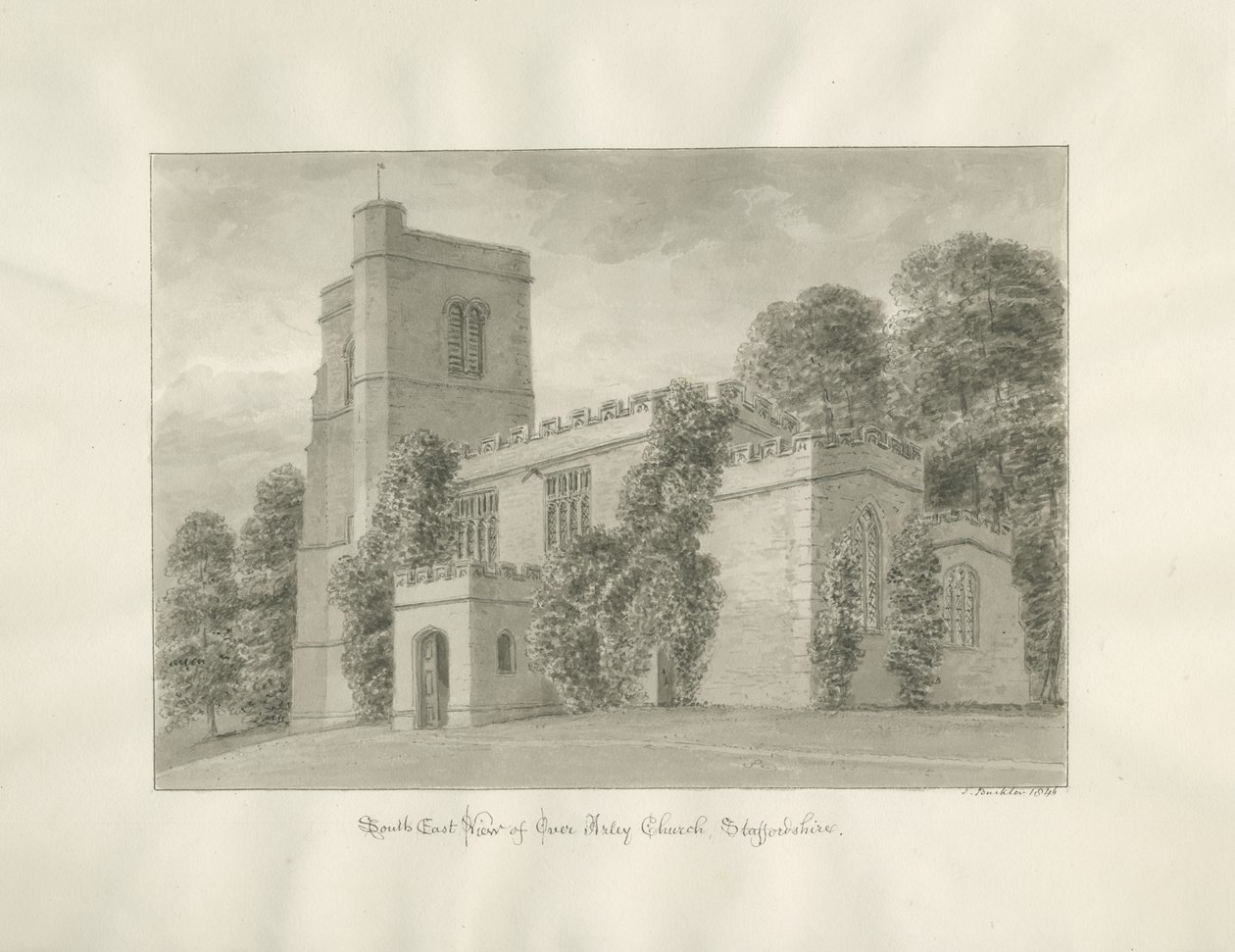 Arley Church: sépiová kresba od John Buckler