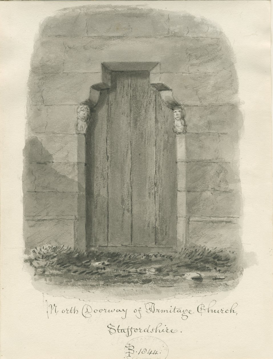 Armitage Church - North Doorway: sépie kresba od John Buckler