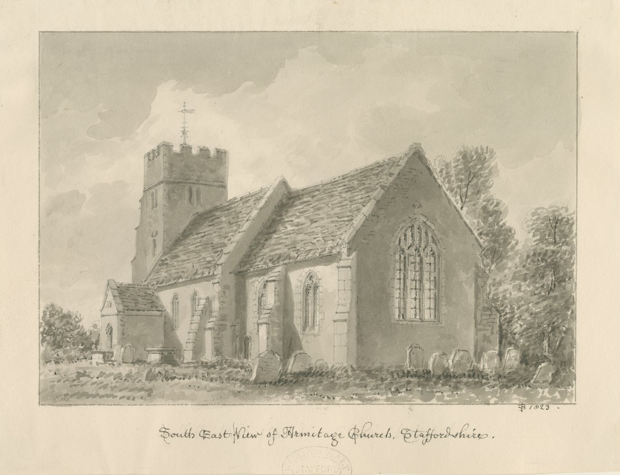 Armitage Church: sépiová kresba od John Buckler