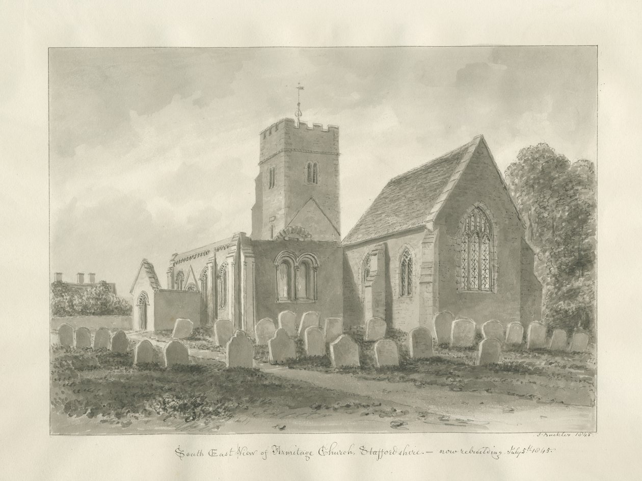 Armitage Church: sépiová kresba od John Buckler