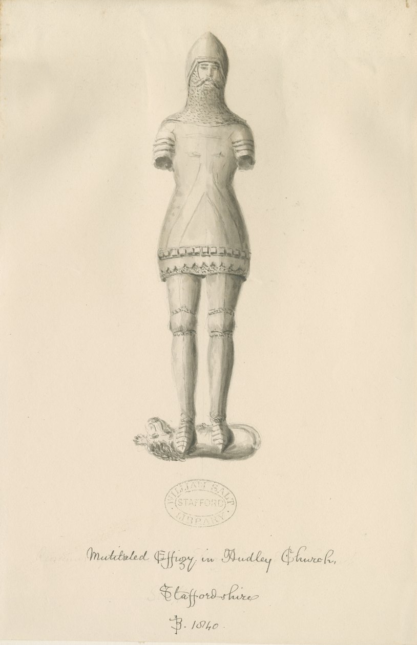 Audley Monuments - "Audley Knight": sépiová kresba, 1840 od John Buckler