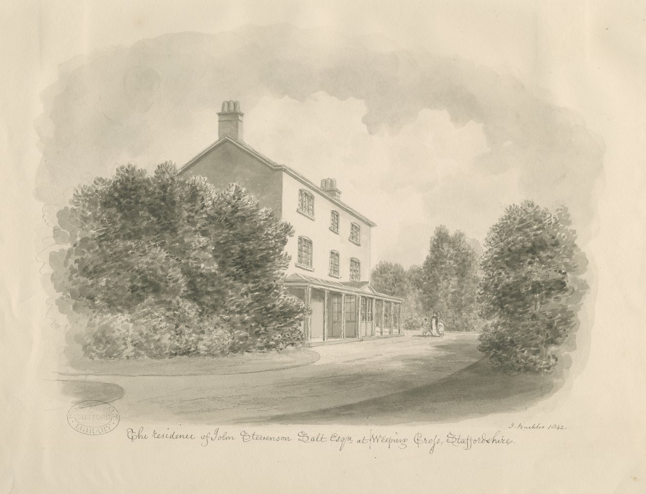 Baswich Village - dům Johna Stevensona Salta, Esq. : sépiová kresba, 1842 od John Buckler