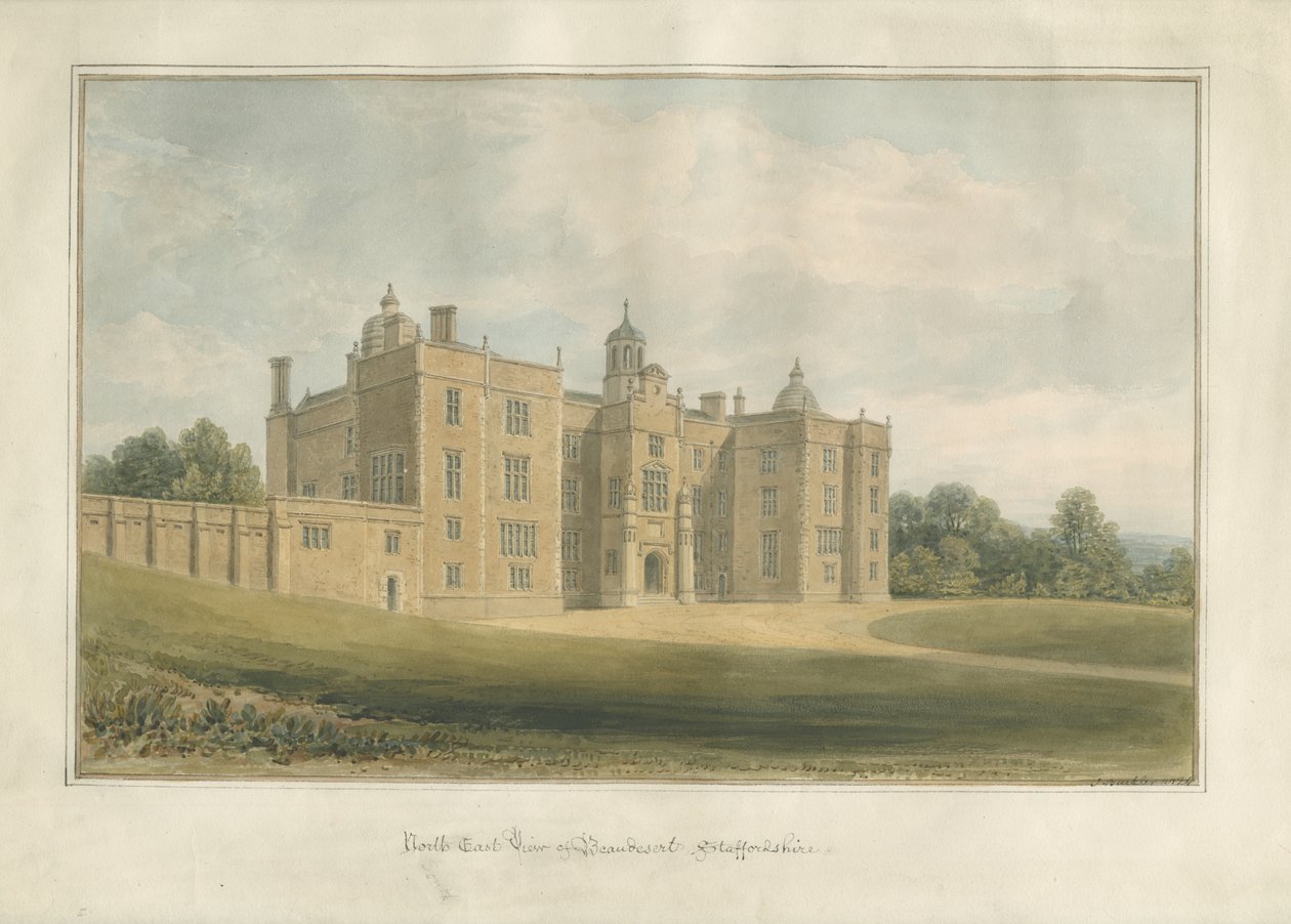 Beaudesert Hall and Park: malba vodovými barvami, 1824 od John Buckler