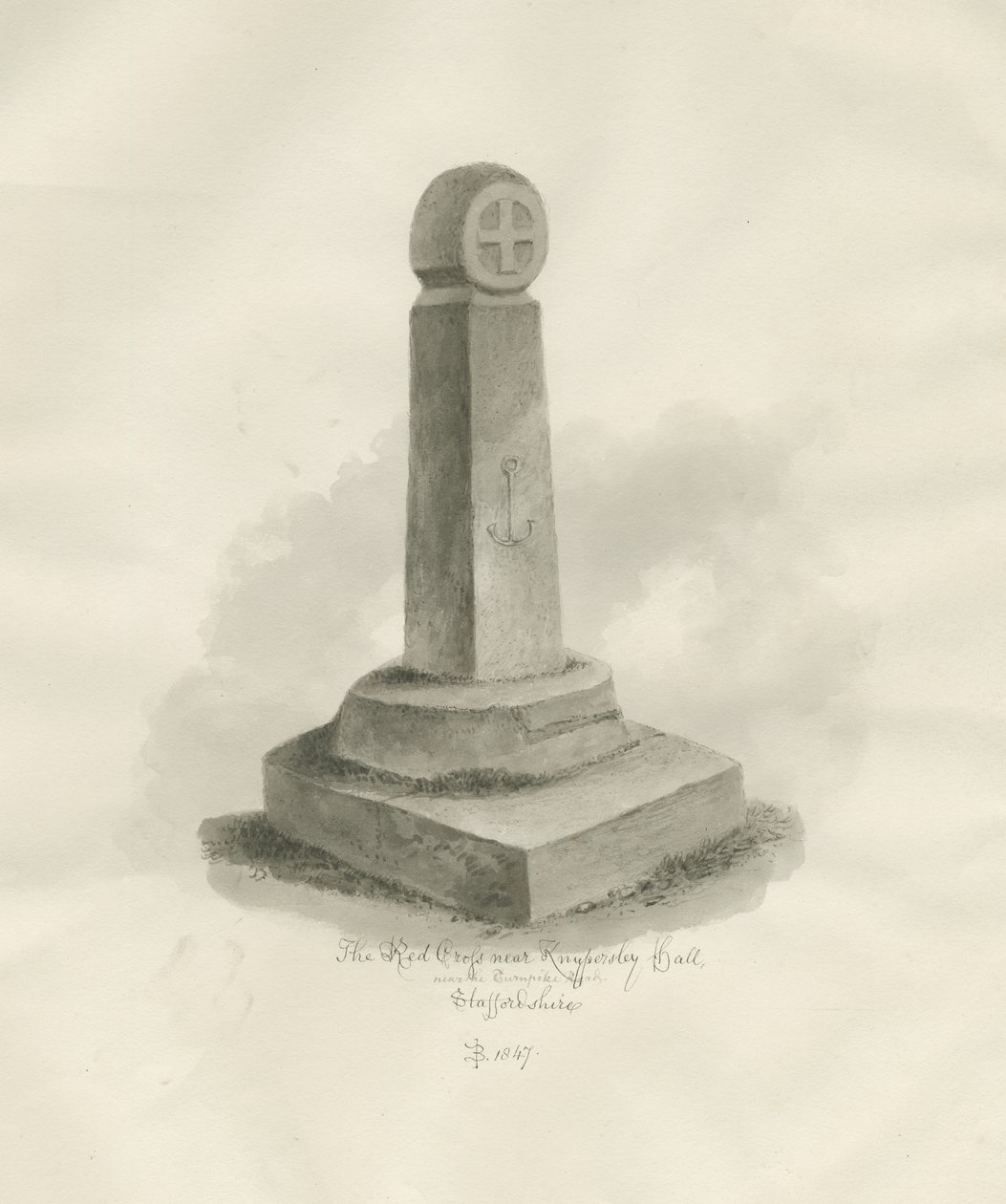 Biddulph - "Červený kříž": sépiová kresba, 1847 od John Buckler