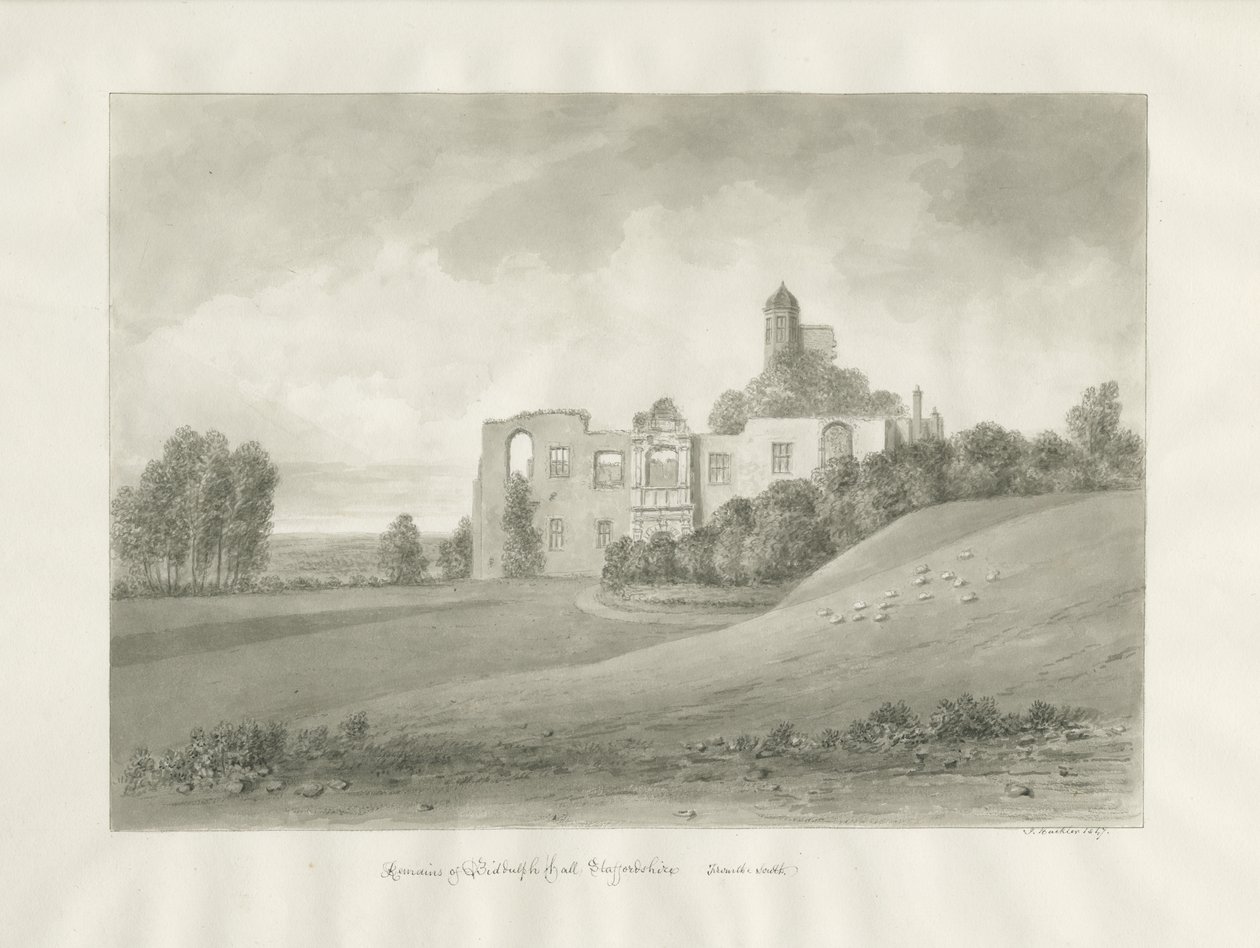 Biddulph Hall (starý): sépiová kresba od John Buckler