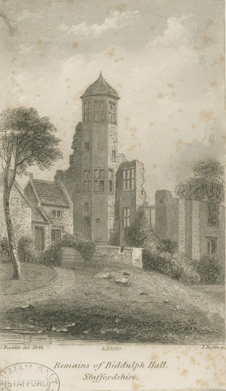 Biddulph Hall (starý): ocelorytina od John Buckler