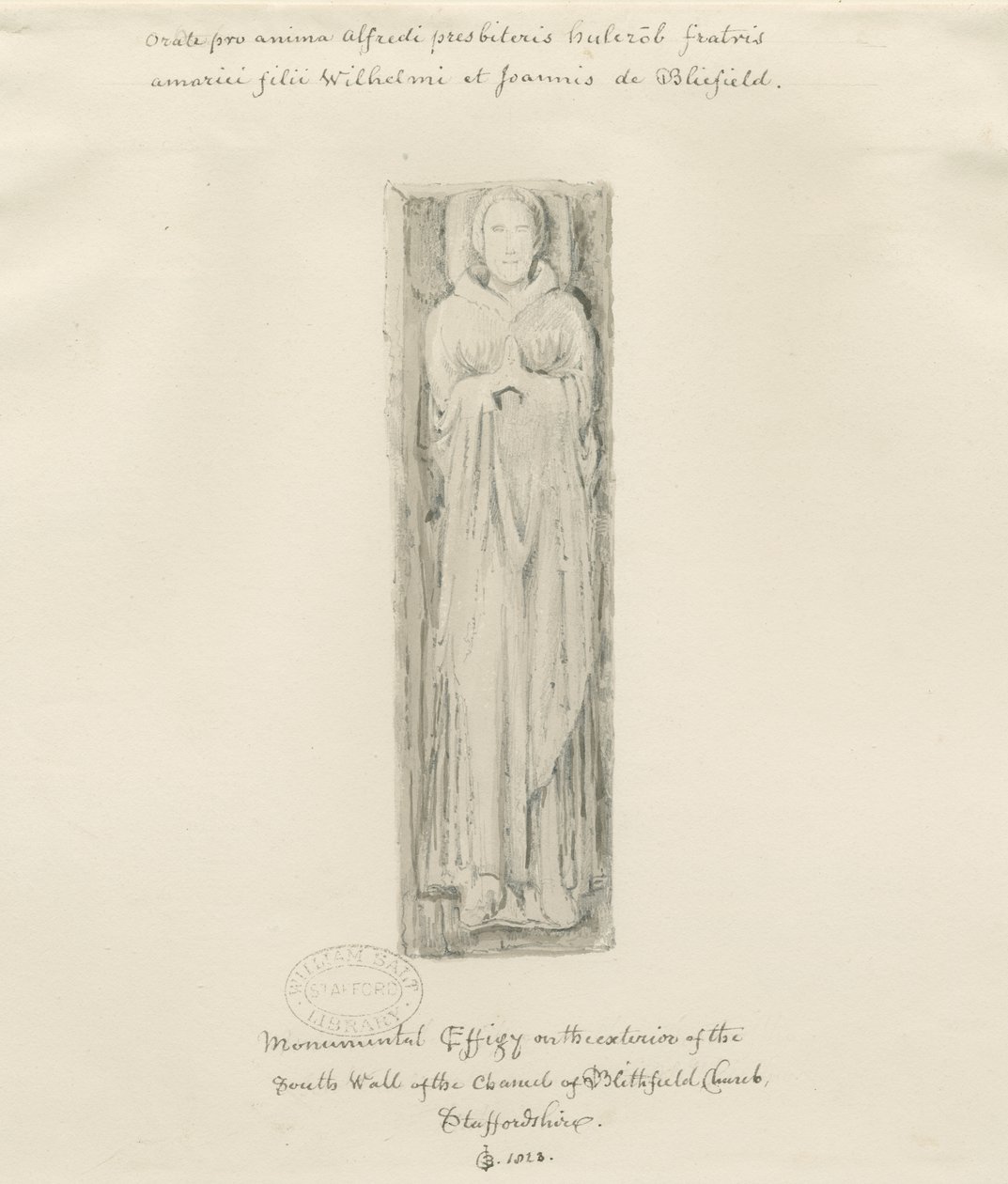 Blithfield Church - monumentální podobizna: tónovaná kresba, 1823 od John Buckler