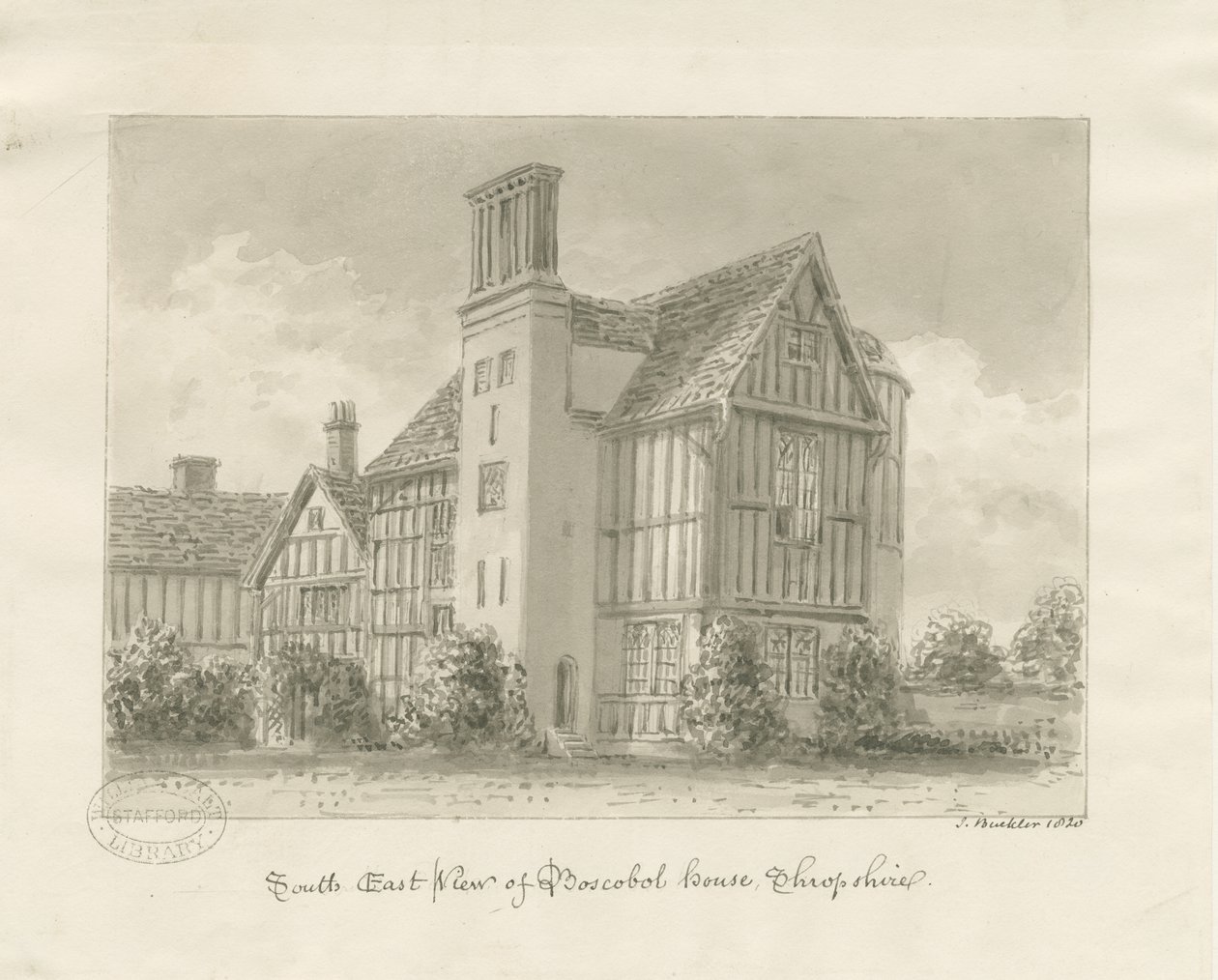 Boscobel House: sépie mytí od John Buckler