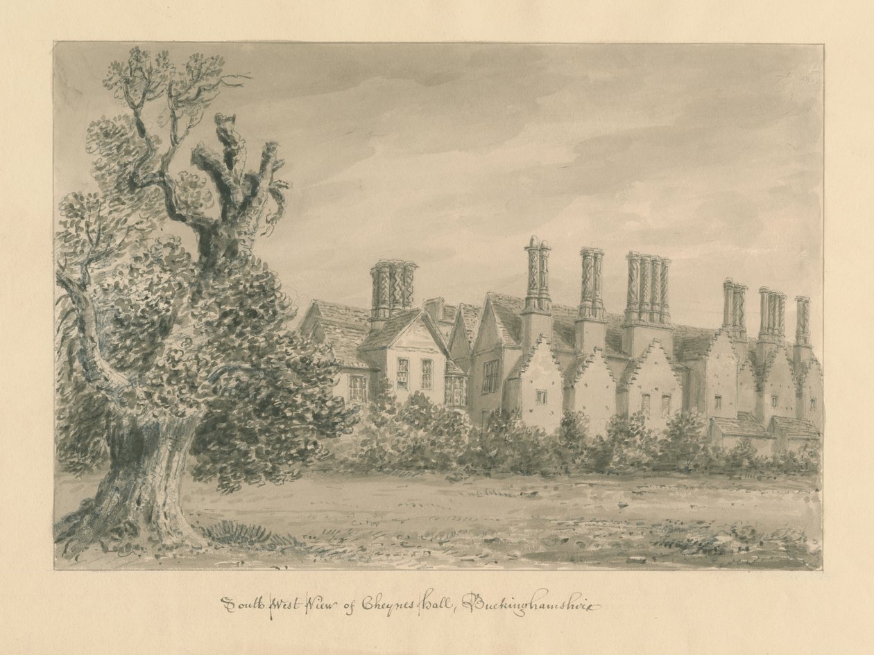 Buckinghamshire - Chenies Hall: sépiová kresba, 1824 od John Buckler