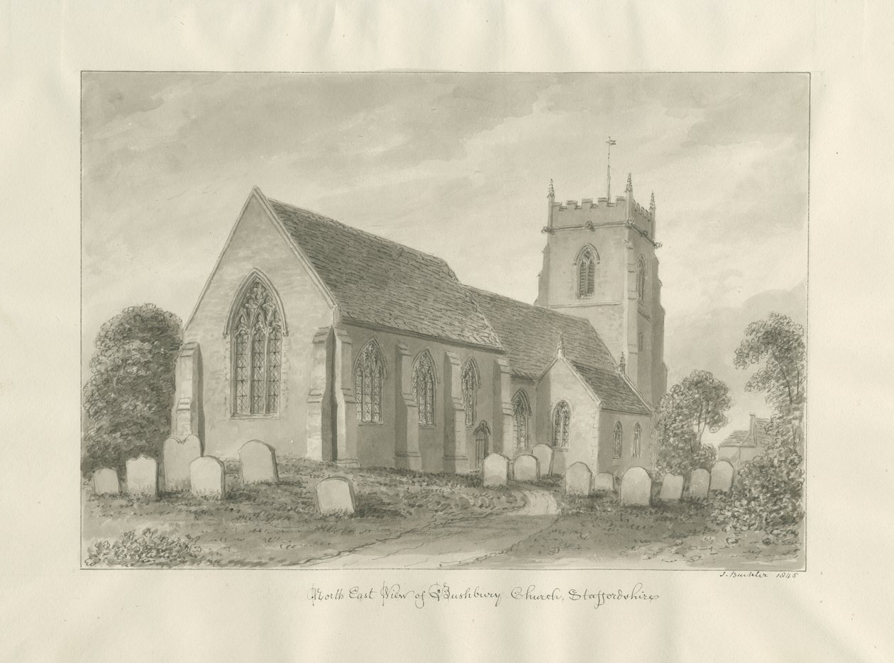 Bushbury Church: sépiová kresba od John Buckler